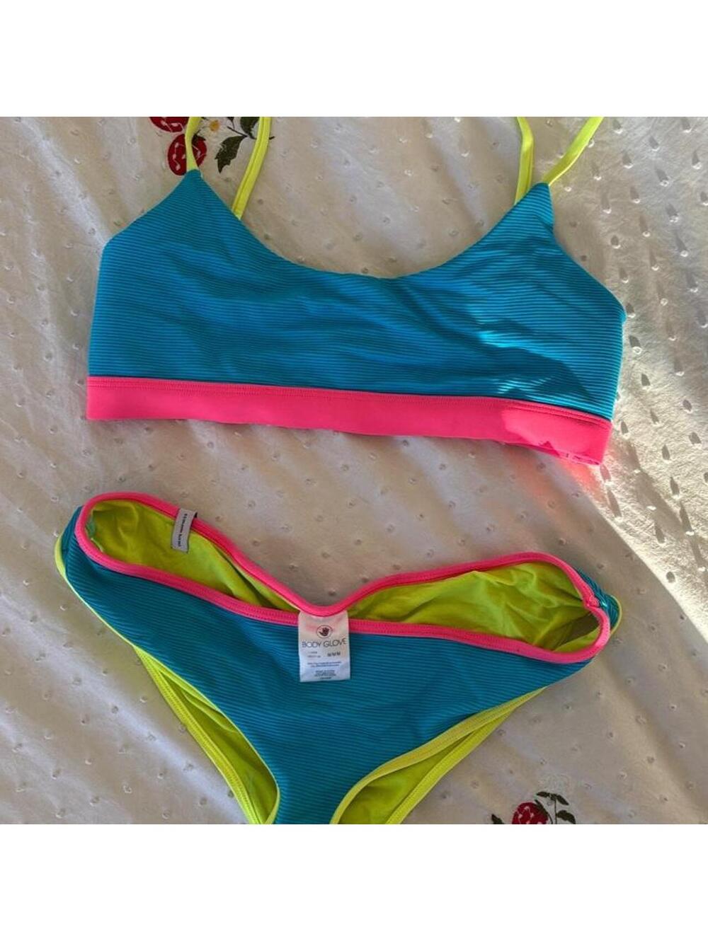Body Glove Neon Bikini Set M 80s Retro Y2K Surf Girl Colorblock